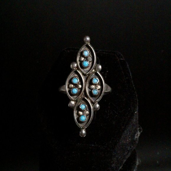 Vintage Sterling Silver Native American Zuni Elongated Ring - Picture 7 of 8